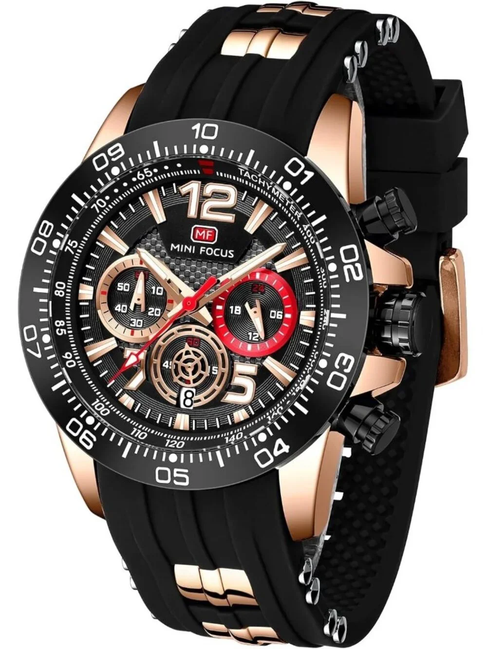 Men's Black Rose Gold Analog Quartz Waterproof Chronograph Stylish Casual Watch